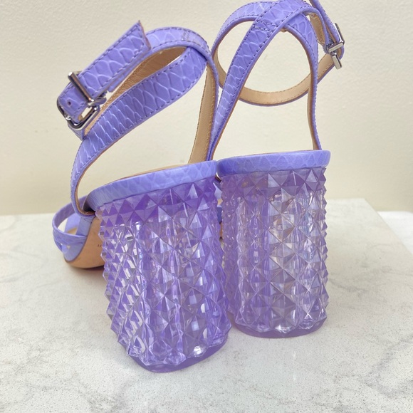 Antonio Melani Katona Snake Print Clear Heel Ankle Strap Block Heels - Picture 10 of 14